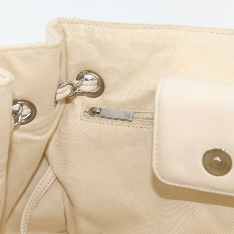 【日本直送】香奈兒鏈V形縫線單肩背包帆布米色銀色CC正品 YKZ1182A-19