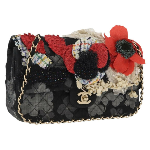 香奈兒 Matelasse 25 鏈條肩背包，棉質，金色/黑色，CC 標誌，正品 LNZ255SM