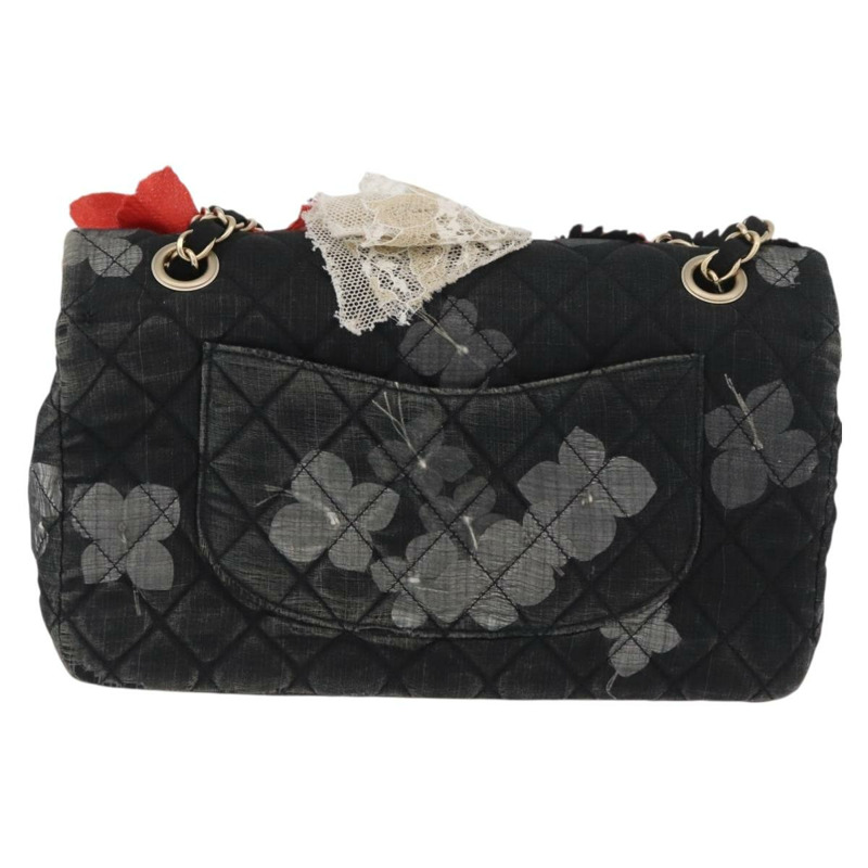 【日本直送】香奈兒 Matelasse 25 鏈條肩背包,棉質,金色/黑色,CC 標誌,正品 LNZ255SM-1