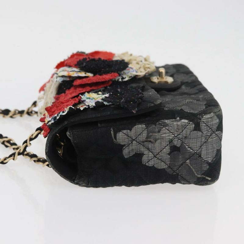 【日本直送】香奈兒 Matelasse 25 鏈條肩背包,棉質,金色/黑色,CC 標誌,正品 LNZ255SM-3