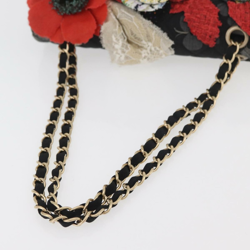 【日本直送】香奈兒 Matelasse 25 鏈條肩背包,棉質,金色/黑色,CC 標誌,正品 LNZ255SM-6