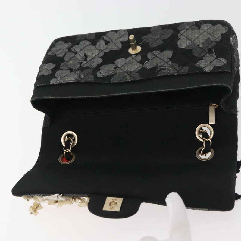 【日本直送】香奈兒 Matelasse 25 鏈條肩背包,棉質,金色/黑色,CC 標誌,正品 LNZ255SM-7