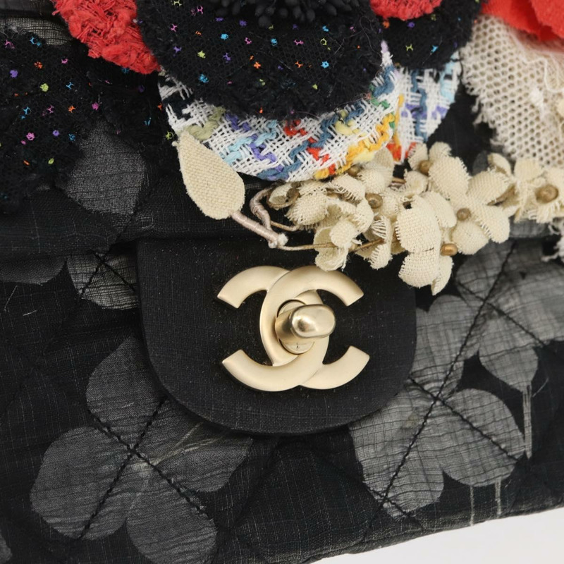 【日本直送】香奈兒 Matelasse 25 鏈條肩背包,棉質,金色/黑色,CC 標誌,正品 LNZ255SM-18