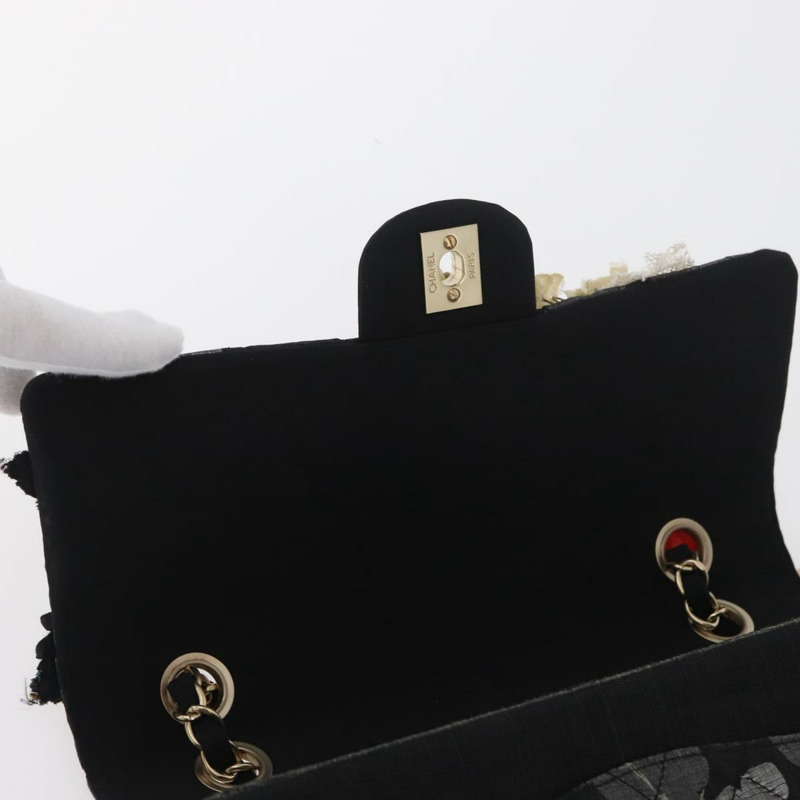 【日本直送】香奈兒 Matelasse 25 鏈條肩背包,棉質,金色/黑色,CC 標誌,正品 LNZ255SM-19