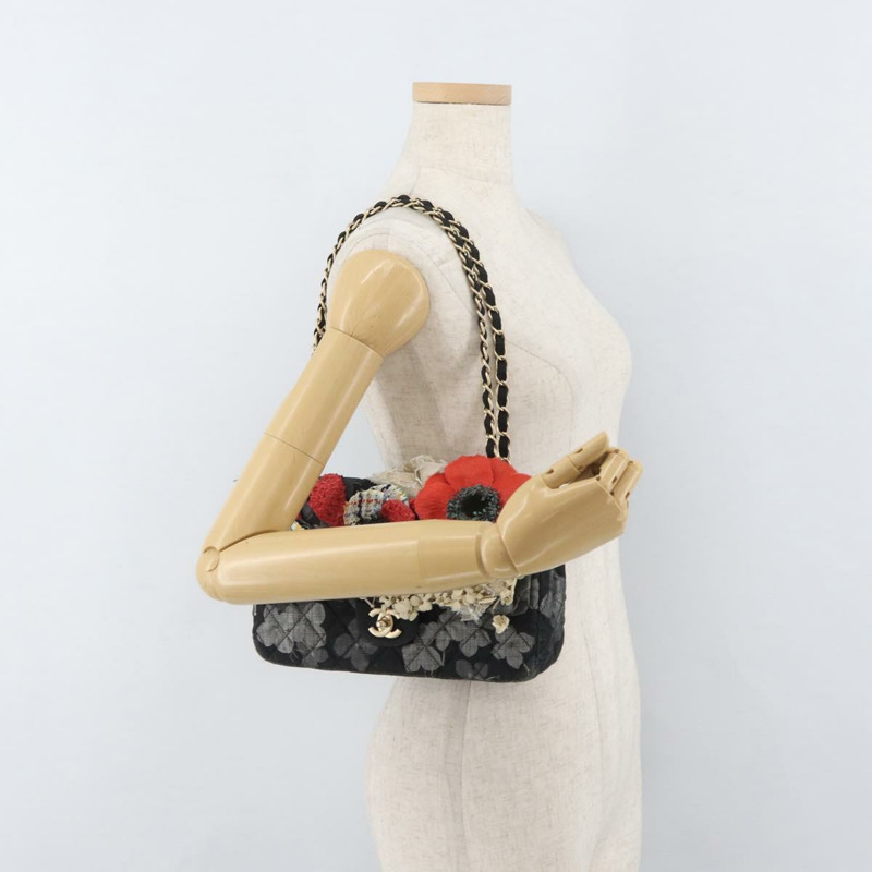 【日本直送】香奈兒 Matelasse 25 鏈條肩背包,棉質,金色/黑色,CC 標誌,正品 LNZ255SM-27