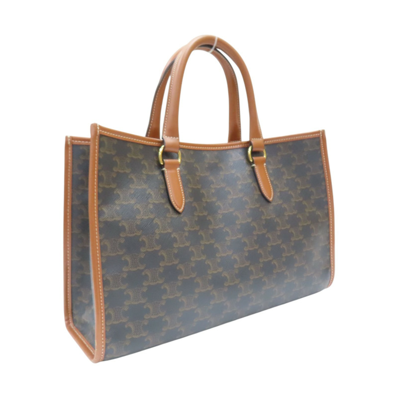 棕色 PVC塗層帆布/牛皮 Cabas 兩用包【CELINE 賽琳】 199742BZJ-1