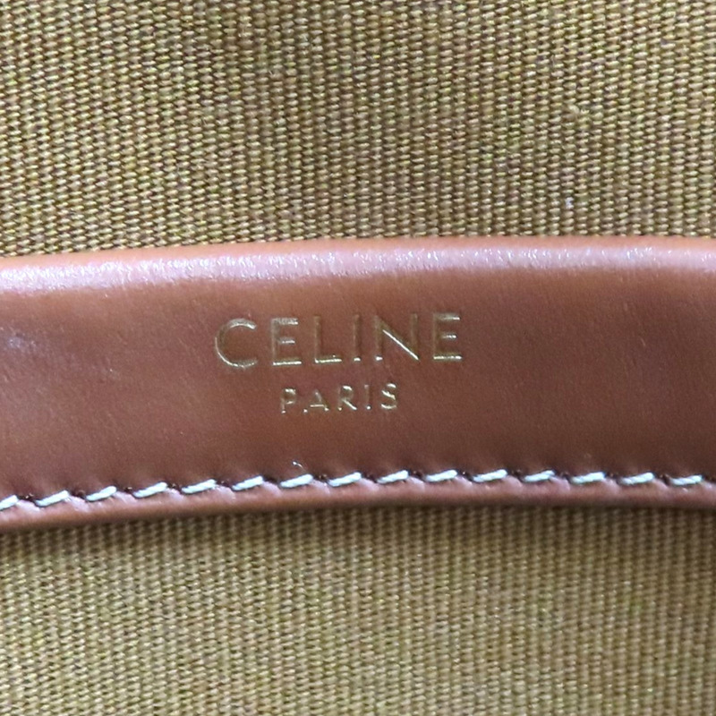 棕色 PVC塗層帆布/牛皮 Cabas 兩用包【CELINE 賽琳】 199742BZJ-3