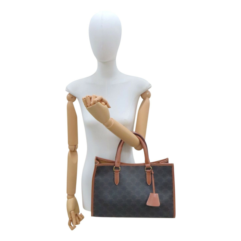 棕色 PVC塗層帆布/牛皮 Cabas 兩用包【CELINE 賽琳】 199742BZJ-8