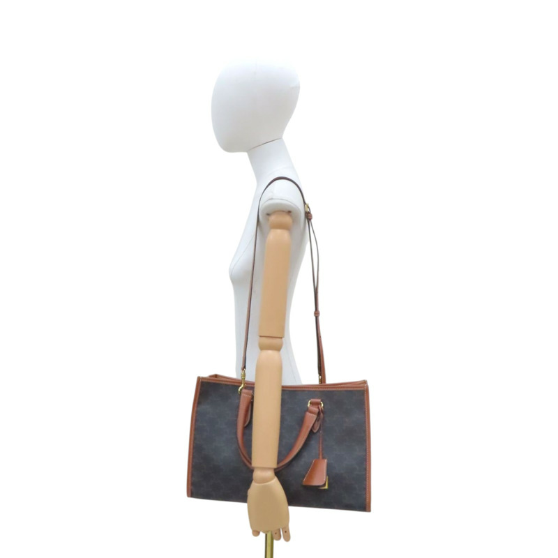 棕色 PVC塗層帆布/牛皮 Cabas 兩用包【CELINE 賽琳】 199742BZJ-9