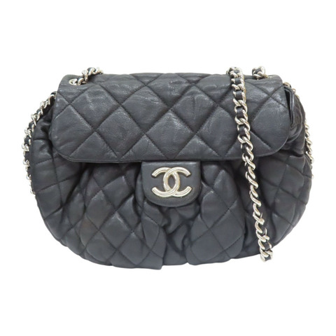 黑色 牛皮 鏈帶肩背包 (無卡) 銀釦【CHANEL 香奈兒】 A49914