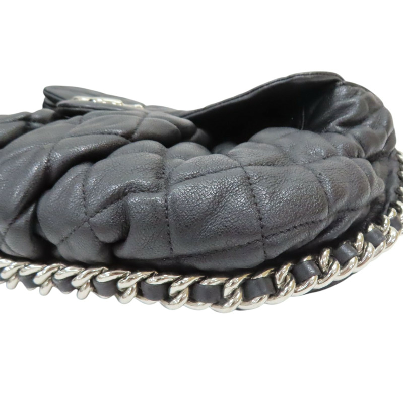 黑色 牛皮 鏈帶肩背包 (無卡) 銀釦【CHANEL 香奈兒】 A49914-8