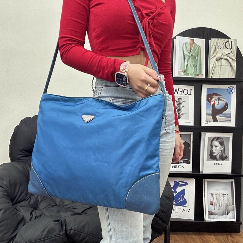 【赫蒂國際精品】PRADA 寶藍色托特包 vintage-1