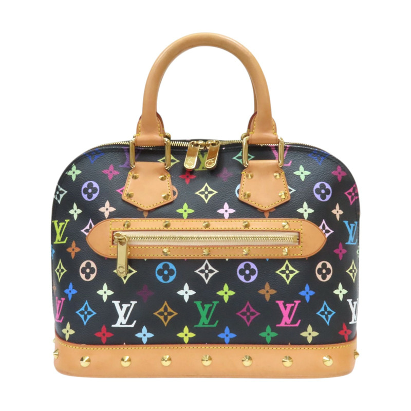 黑彩 帆布 鉚釘Alma貝殼包 手提包 村上隆聯名【LOUIS VUITTON LV 路易威登】 M92646-0