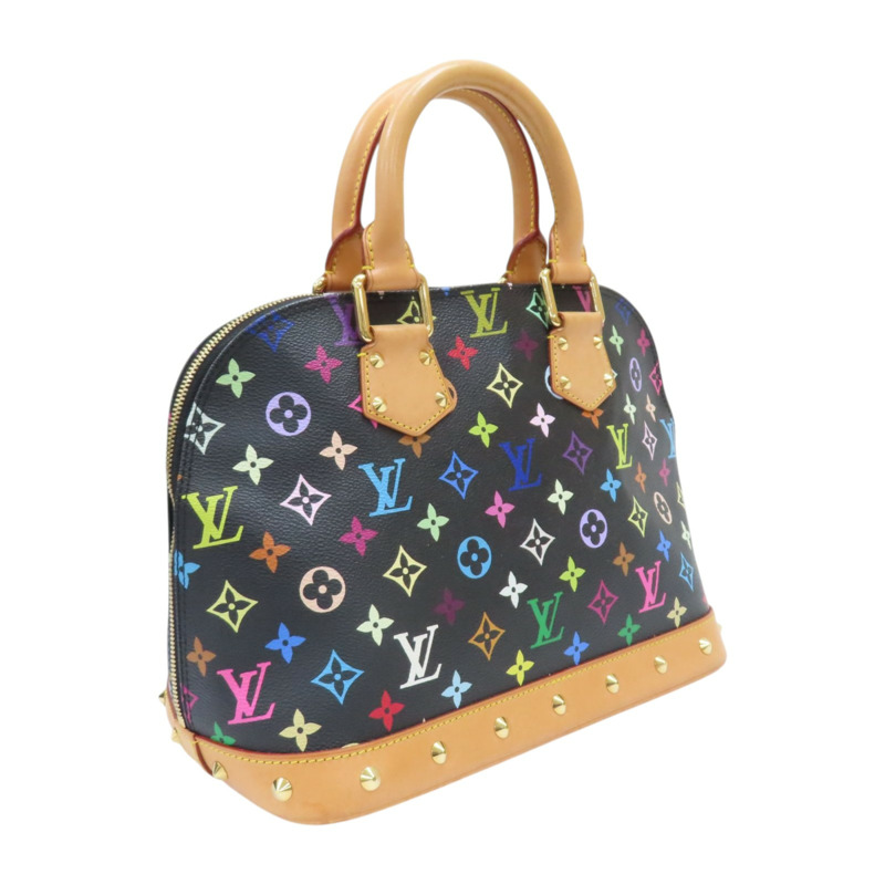 黑彩 帆布 鉚釘Alma貝殼包 手提包 村上隆聯名【LOUIS VUITTON LV 路易威登】 M92646-1