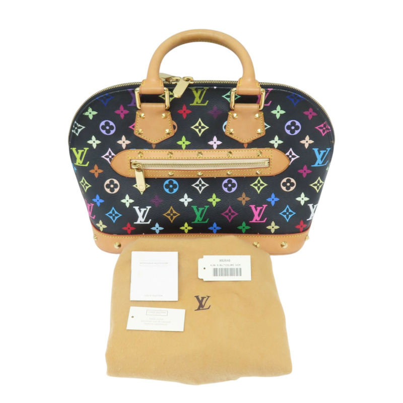 黑彩 帆布 鉚釘Alma貝殼包 手提包 村上隆聯名【LOUIS VUITTON LV 路易威登】 M92646-8
