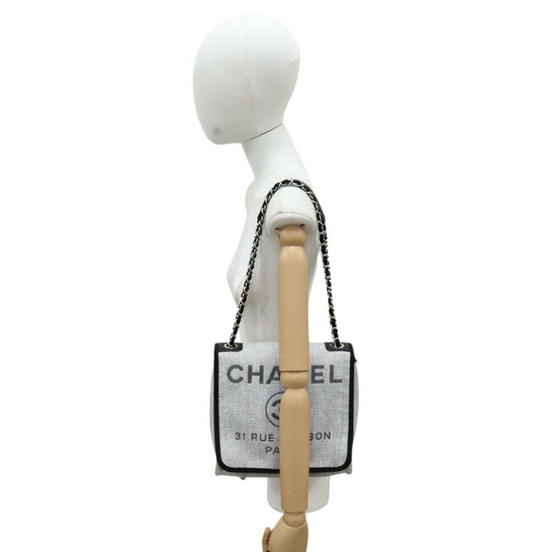 灰色 Deauville 沙灘肩背包 編織草編帆布（無卡）【CHANEL 香奈兒】 A93183-6