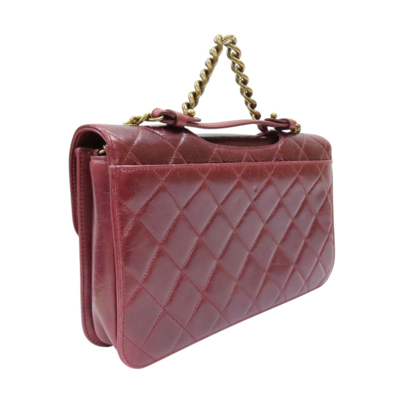 酒紅色 菱格紋 仿舊牛皮 Perfect Edge 鍊帶肩背包 金釦【CHANEL 香奈兒】-1