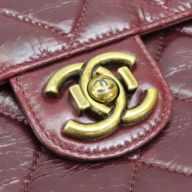 酒紅色 菱格紋 仿舊牛皮 Perfect Edge 鍊帶肩背包 金釦【CHANEL 香奈兒】-8