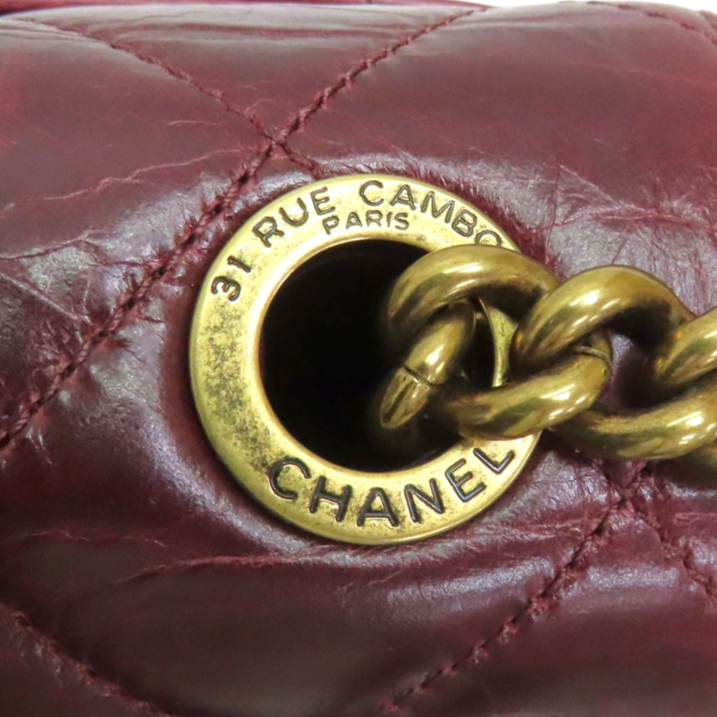 酒紅色 菱格紋 仿舊牛皮 Perfect Edge 鍊帶肩背包 金釦【CHANEL 香奈兒】-10