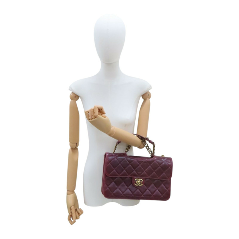 酒紅色 菱格紋 仿舊牛皮 Perfect Edge 鍊帶肩背包 金釦【CHANEL 香奈兒】-12