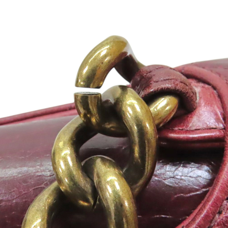 酒紅色 菱格紋 仿舊牛皮 Perfect Edge 鍊帶肩背包 金釦【CHANEL 香奈兒】-16