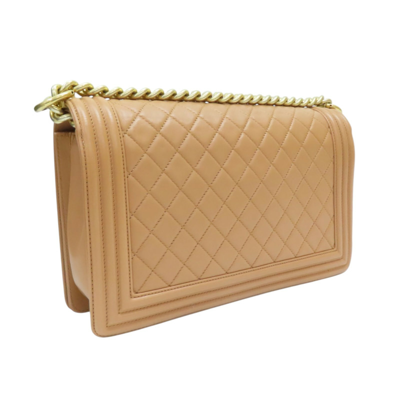 奶茶色 菱格紋 羊皮 BOY 28 鍊帶肩背包 金釦【CHANEL 香奈兒】 A92193-1