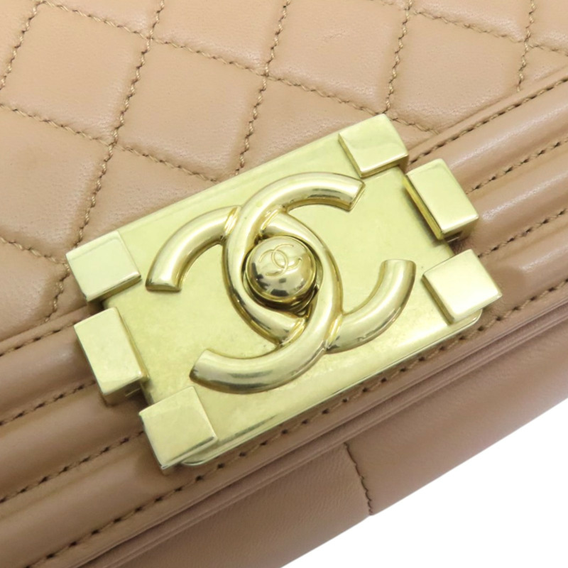 奶茶色 菱格紋 羊皮 BOY 28 鍊帶肩背包 金釦【CHANEL 香奈兒】 A92193-7