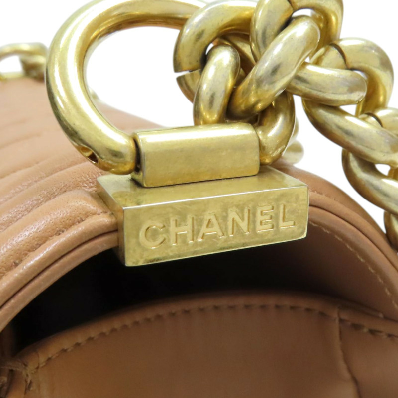 奶茶色 菱格紋 羊皮 BOY 28 鍊帶肩背包 金釦【CHANEL 香奈兒】 A92193-8