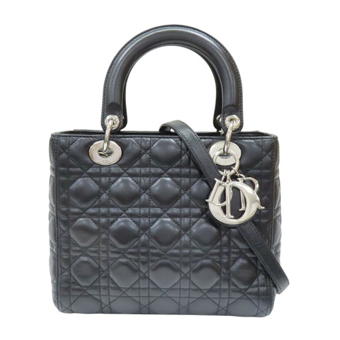 黑色 籐格紋 羊皮 Lady Dior 中型包 兩用包【Dior 迪奧】