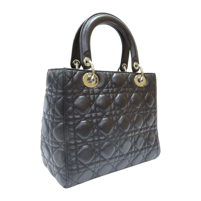 黑色 籐格紋 羊皮 Lady Dior 中型包 兩用包【Dior 迪奧】-1