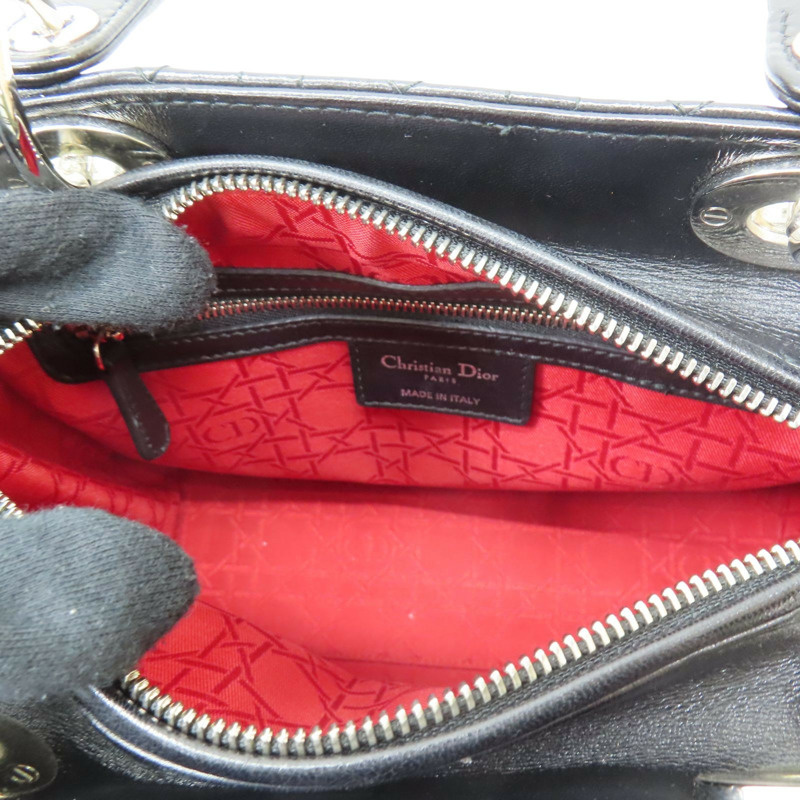 黑色 籐格紋 羊皮 Lady Dior 中型包 兩用包【Dior 迪奧】-2