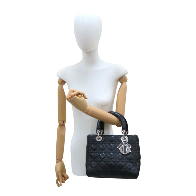 黑色 籐格紋 羊皮 Lady Dior 中型包 兩用包【Dior 迪奧】-9