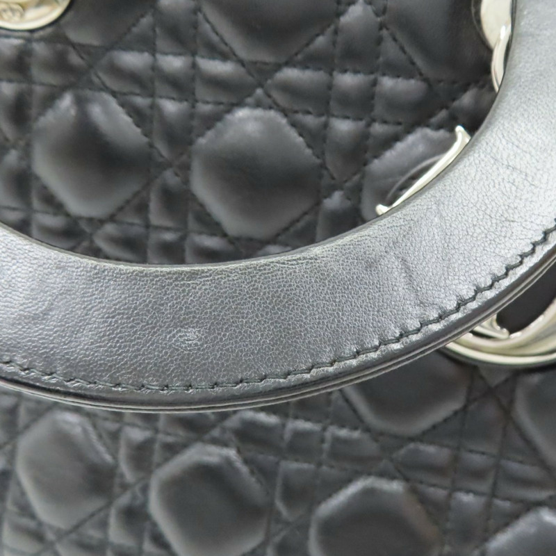 黑色 籐格紋 羊皮 Lady Dior 中型包 兩用包【Dior 迪奧】-12