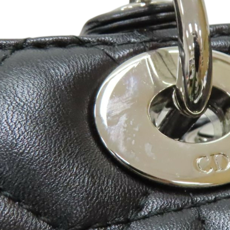黑色 籐格紋 羊皮 Lady Dior 中型包 兩用包【Dior 迪奧】-14