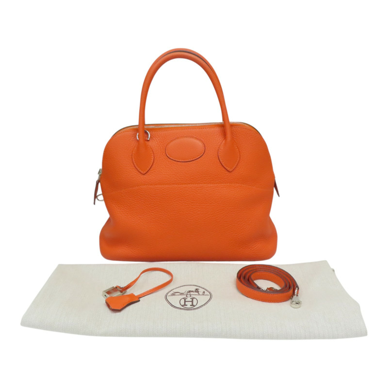 馬仕橘 Clemence牛皮 Bolide 31 柏莉包 兩用包 T刻 銀釦【HERMES 愛馬仕】 T刻/93色/PHW-7