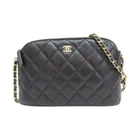 黑色 菱格紋 荔枝牛皮 貝殼包 鍊帶肩背包 金釦【CHANEL 香奈兒】 AP4016