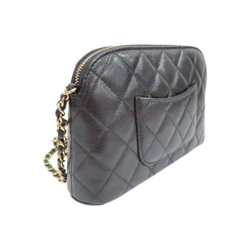 黑色 菱格紋 荔枝牛皮 貝殼包 鍊帶肩背包 金釦【CHANEL 香奈兒】 AP4016-1