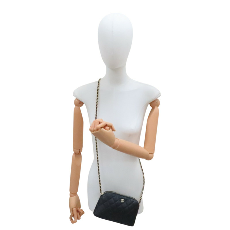 黑色 菱格紋 荔枝牛皮 貝殼包 鍊帶肩背包 金釦【CHANEL 香奈兒】 AP4016-6