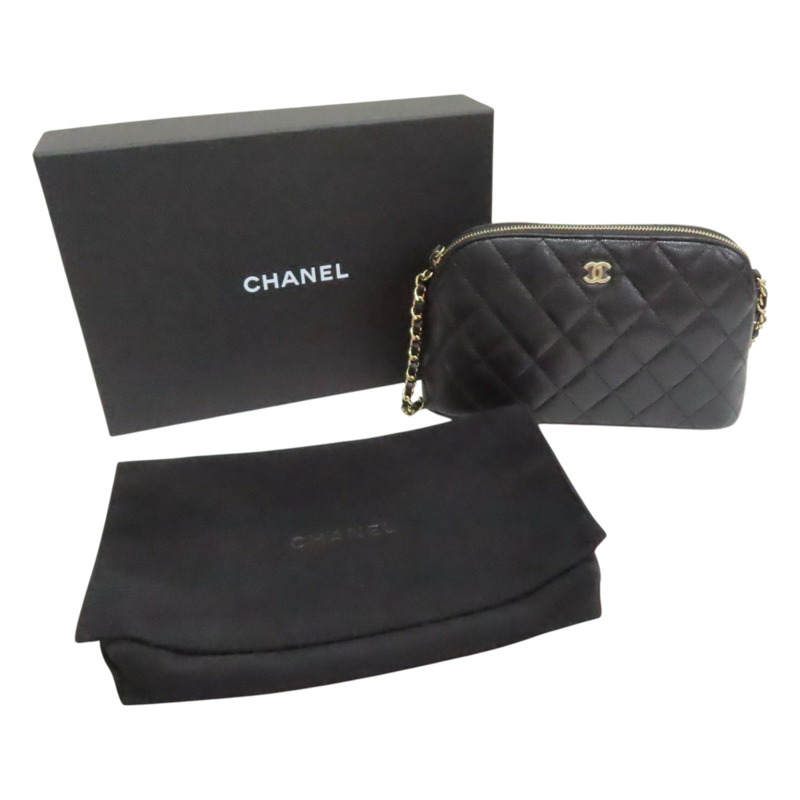 黑色 菱格紋 荔枝牛皮 貝殼包 鍊帶肩背包 金釦【CHANEL 香奈兒】 AP4016-7