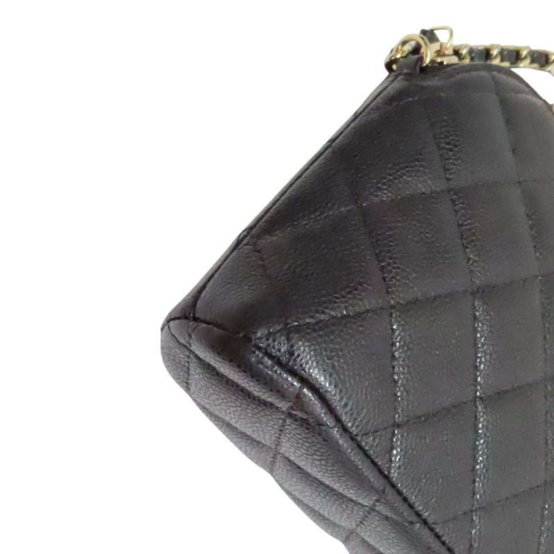 黑色 菱格紋 荔枝牛皮 貝殼包 鍊帶肩背包 金釦【CHANEL 香奈兒】 AP4016-8