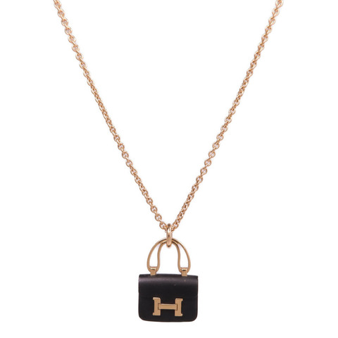 HERMES 18K玫瑰金Constance Necklace黑玉項鍊