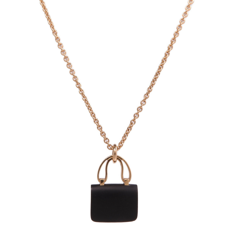 HERMES 18K玫瑰金Constance Necklace黑玉項鍊-1