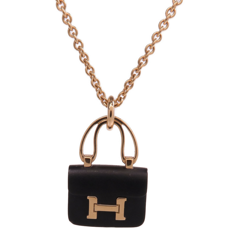 HERMES 18K玫瑰金Constance Necklace黑玉項鍊-2