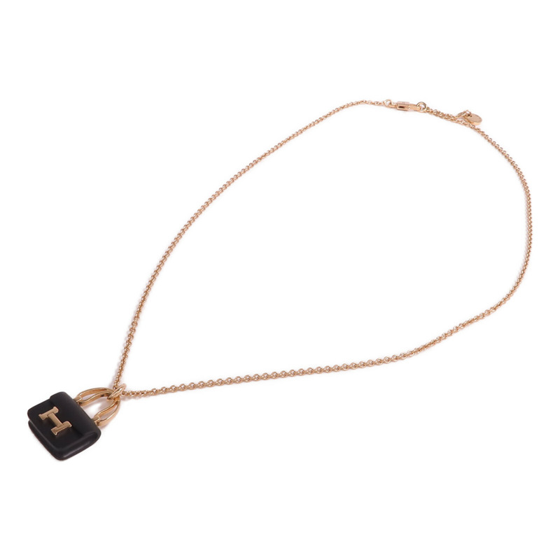 HERMES 18K玫瑰金Constance Necklace黑玉項鍊-3