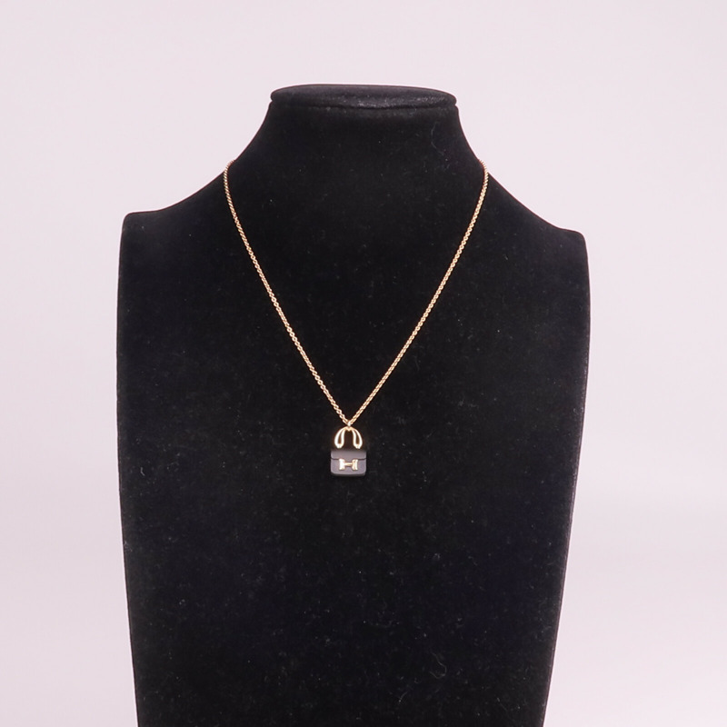 HERMES 18K玫瑰金Constance Necklace黑玉項鍊-8