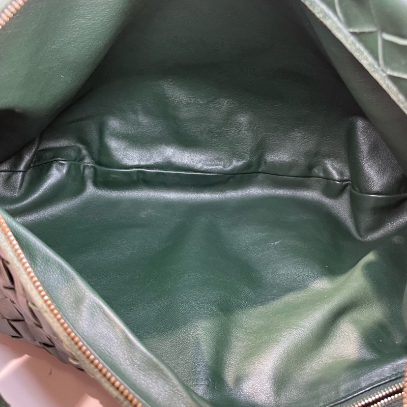 BV葆蝶家JODIE 深綠色金扣編織格羊皮打結包-7