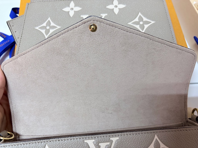LV 路易威登 真品＊M82610 Félicie Pochette 斑鳩灰色皮革壓花紋 WOC三合一 金鏈斜背包-27