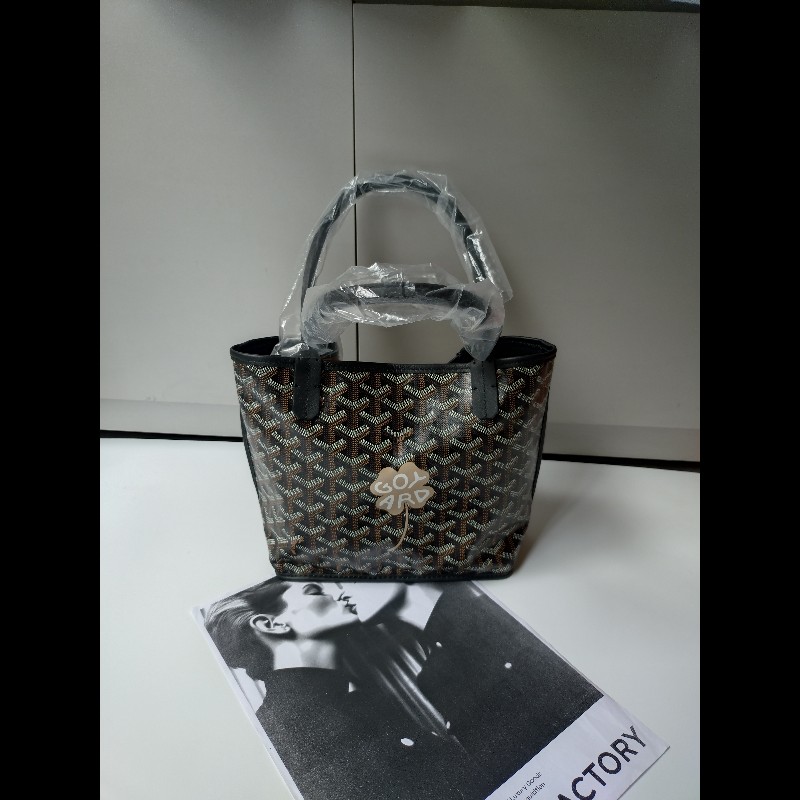 Goyard 黑底咖印花幸運草帆布雙面托特包 mini Anjou-0