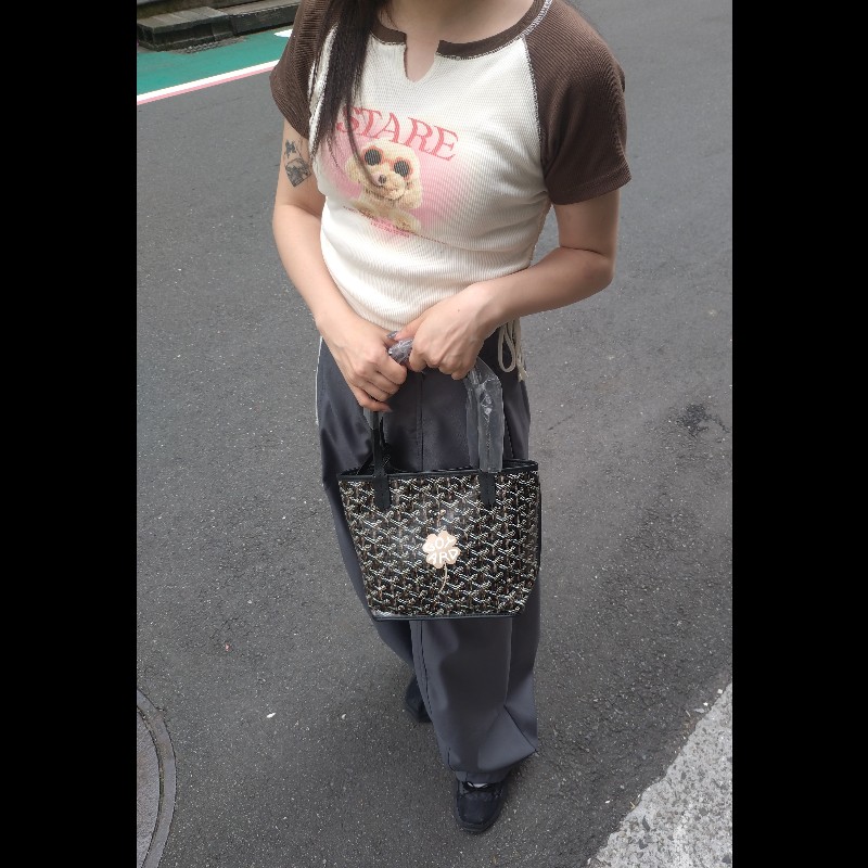 Goyard 黑底咖印花幸運草帆布雙面托特包 mini Anjou-1