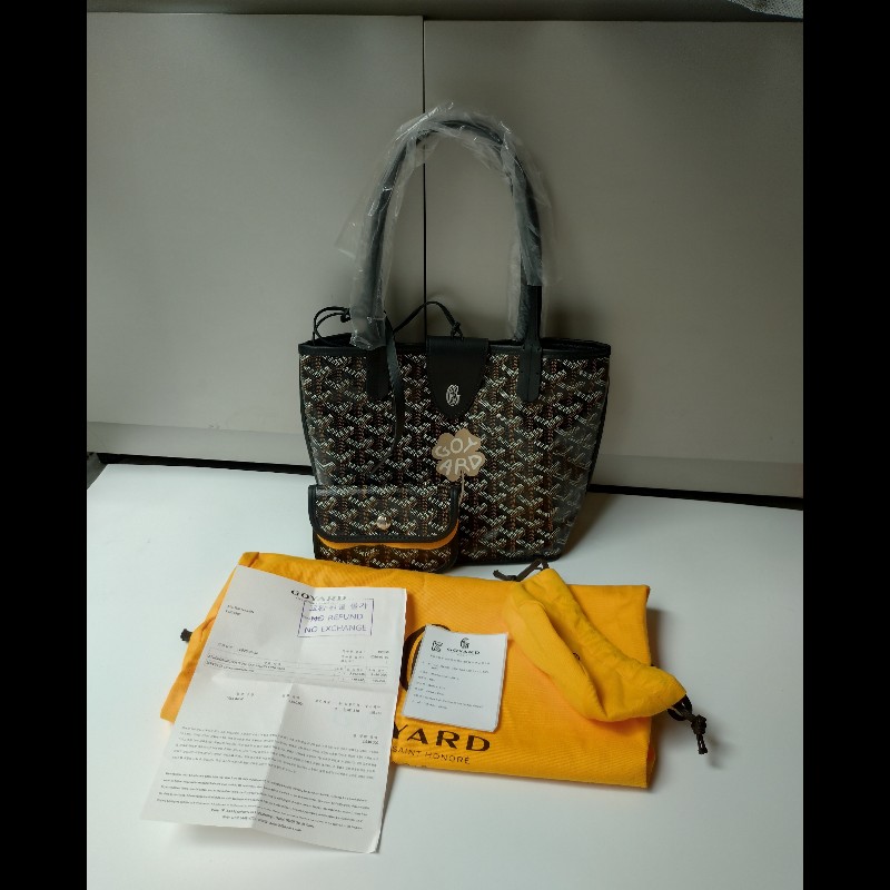 Goyard 黑底咖印花幸運草帆布雙面托特包 mini Anjou-4